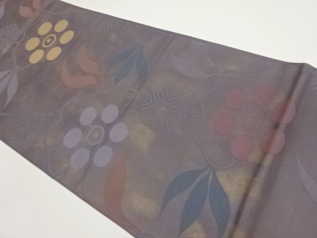 抽象花葉模様織出し洒落袋帯